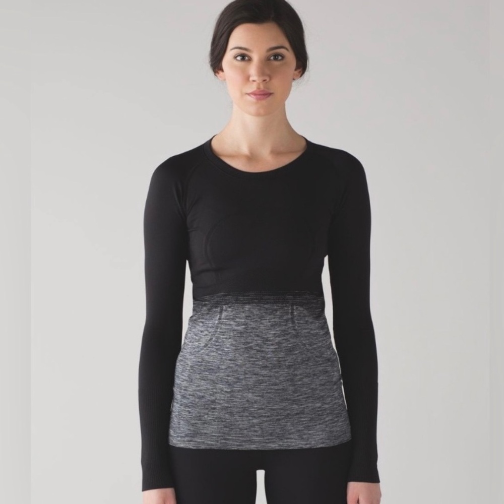 🍋lululemon athletica Ombré swiftly tech Black and Gray Crew Neck Sweater.